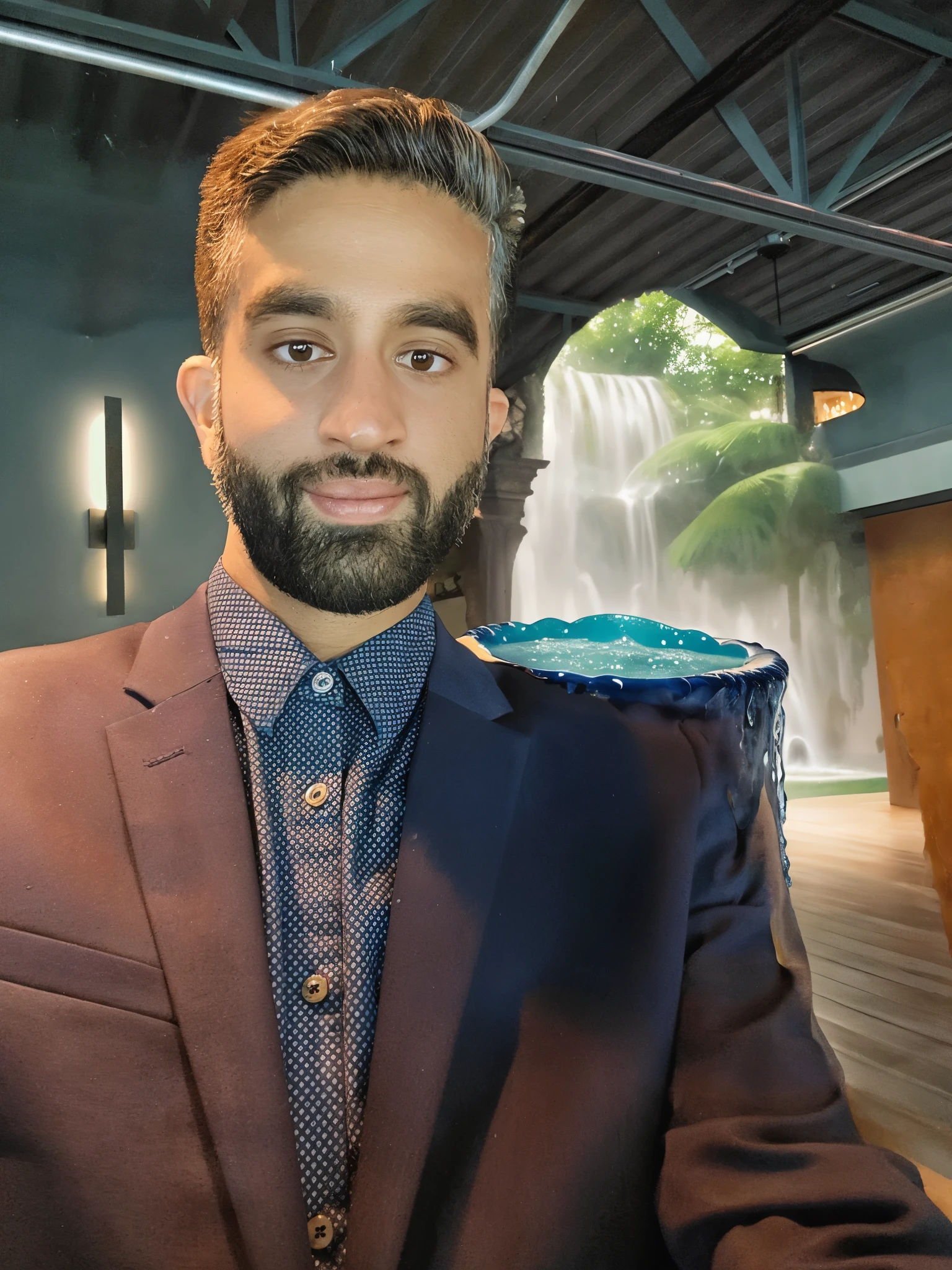 a beautiful indoor water fountain,medium:watercolor,serene atmosphere,natural light,sparkling water droplets,subtle reflections,peaceful ambiance,gentle splashing sounds,changing colors,meticulously crafted details,artistic rendering,soothing blue-green hues,impressionistic style,delicate brushstrokes,perfectly balanced composition,tranquil environment,soft natural light,refreshing and calming imagery,whispering water movement,lifelike ripples,evokes a sense of serenity,harmonious blend of nature and artistry,subtle play of shadows and highlights,invites relaxation and contemplation,vivid and vivid colors,whisper of tranquility,stunning and elegant centerpiece,hints of nature's beauty,immerse in the soothing sound and sight of water,invokes a feeling of tranquility and peace,breathtaking focal point.