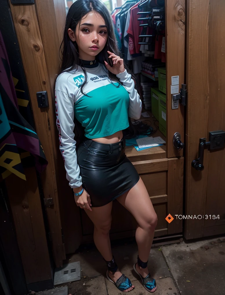 hay una mujer parada frente a un gabinete de madera, 8k)), 2263539546], ayahausca, 1285445247], sexy :8, por :5 sexy: 7, lorena avarez, Cinematographer, she is about 1 6 