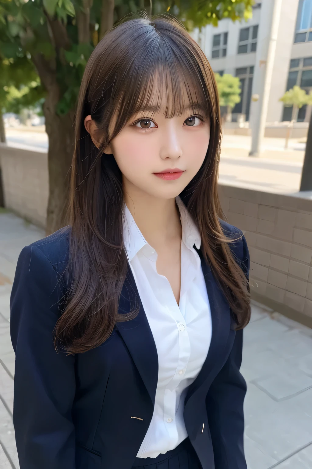 masutepiece, Best Quality, Illustration, Ultra-detailed, finely detail, hight resolution, 8K Wallpaper, Perfect dynamic composition, Beautiful detailed eyes, Natural Lip,Blazer ,School uniform, cleavage, Full body