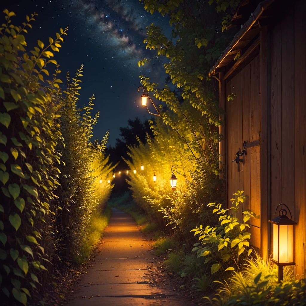 Fireflies and bushes at night on the East Coast of the United States