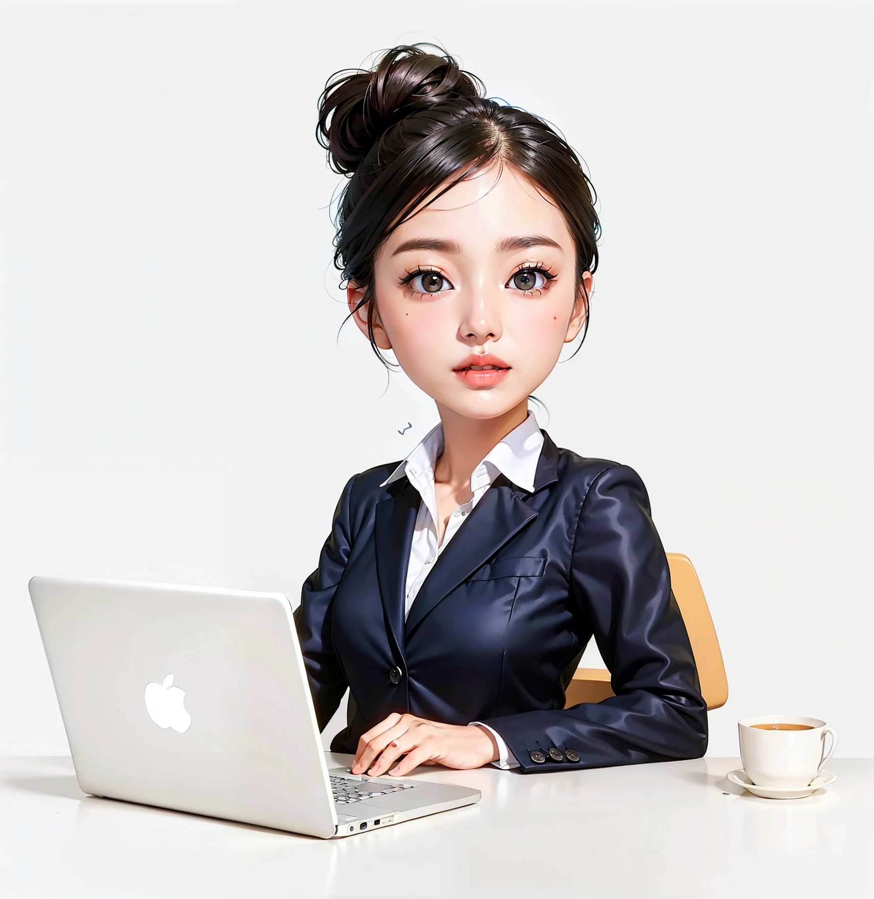 master piece,best quaility,8k,business woman sitting at a desk with a laptop computer, young business woman, female in office dress, avatar for website, professional profile picture, business woman, sitting in front of computer, woman in business suit, illustrator, realistic style illustration, sitting at a computer, proffesional illustration, sitting at a computer desk, woman in black business suit