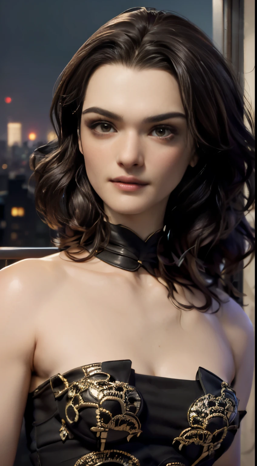 photo of Rachel Weisz, RAW, beautiful woman, ((portrait)), ((detailed face:1.2)), ((detailed facial feature, detailed skin, clear skin), (perfect proportioned body), (wearing a colorful dress) (high detailed city environment, apartment balcony), (realistic photo, best quality, detailed), (8k wallpaper), (cinematic lighting, dramatic lighting) (sharp focus, intricate)