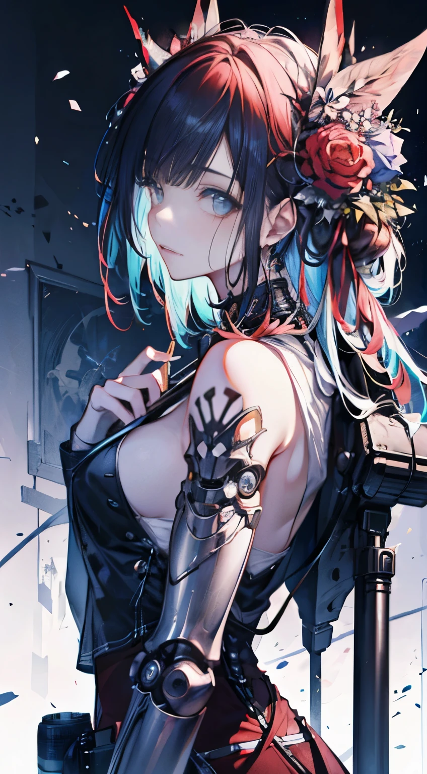 1 Mechanical Girl, ((super realistic details)), portlate, western illumination, Shadow, octan render, in 8K, ultrasharp, metals, Details of complex ornaments, cold color, Egyptian Detail, highly intricate detail, Realistic light, CGSoation Trends, radiant eyes, Facing the camera, neon details, Mechanical limbs, blood vessels connected to tubes, Mechanical vertebrae attached to the back, mechanical cervical attaching to neck, Wires and cables connecting to the head, art stations, detailed fantasy art, Stunning character art, ファンアート最高のart stations, epic exquisite character art, extremely detailed art germ, Detailed Digital Anime Art,art stations pixiv のアートジャーム,(((look at a camera)))