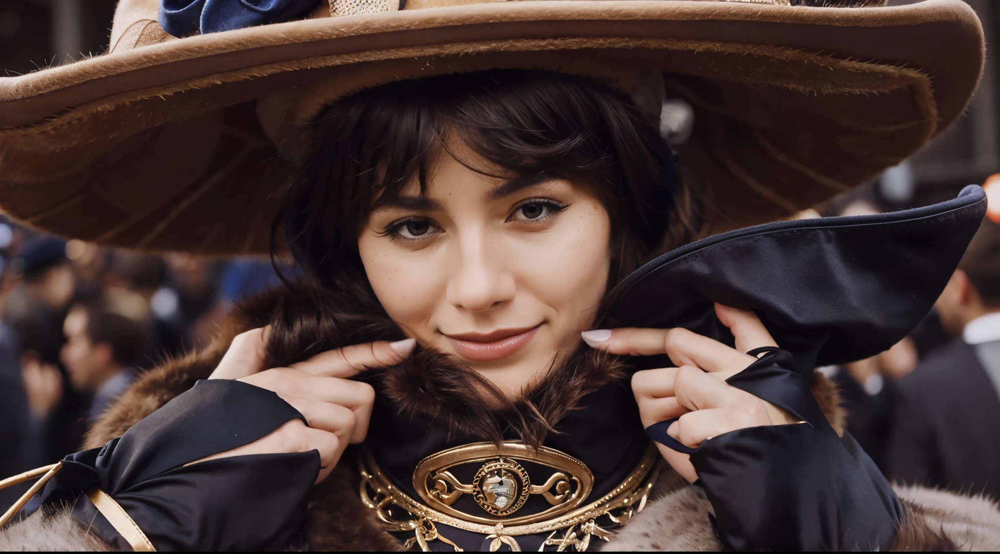 a close up of a person in a costume with a hat on realistic
