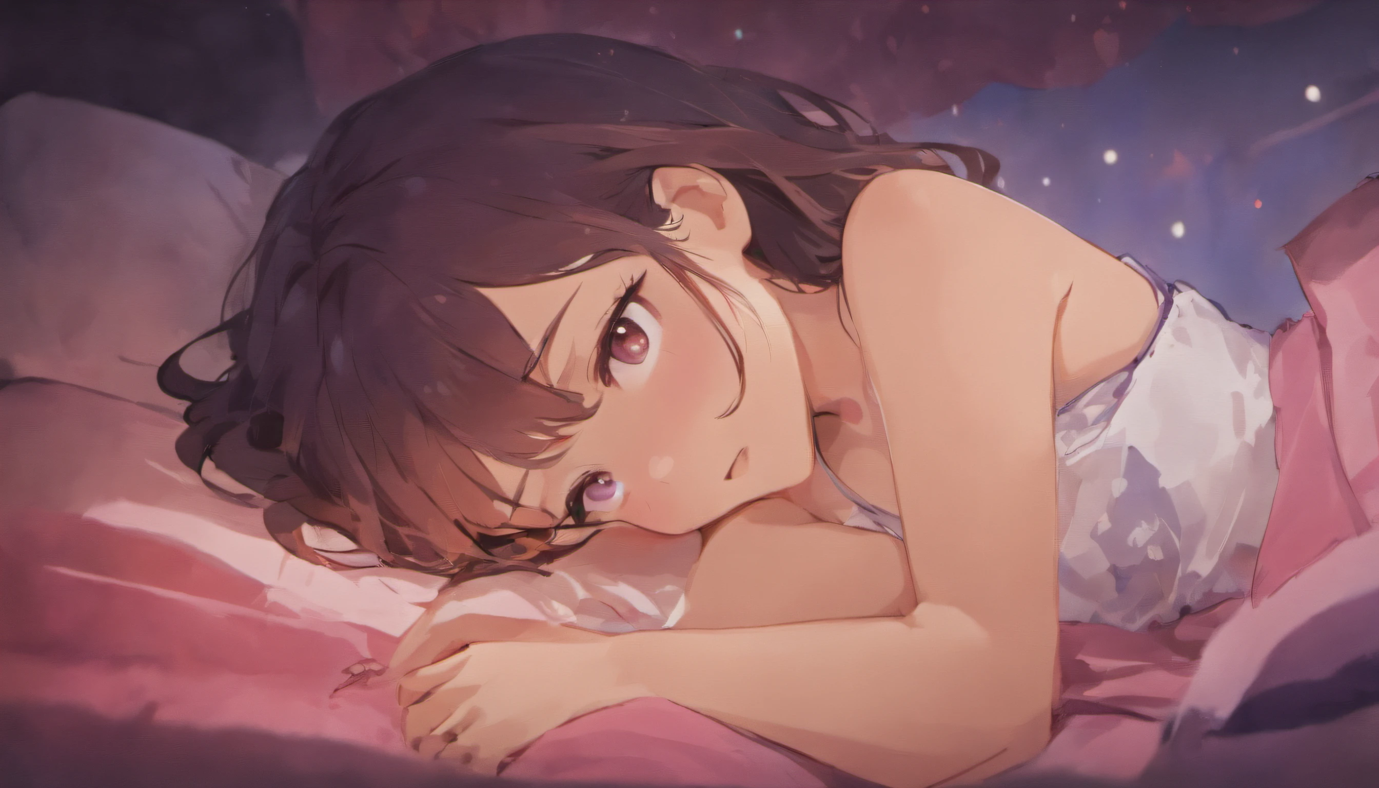 19 yo brunette, on bed, sleeping