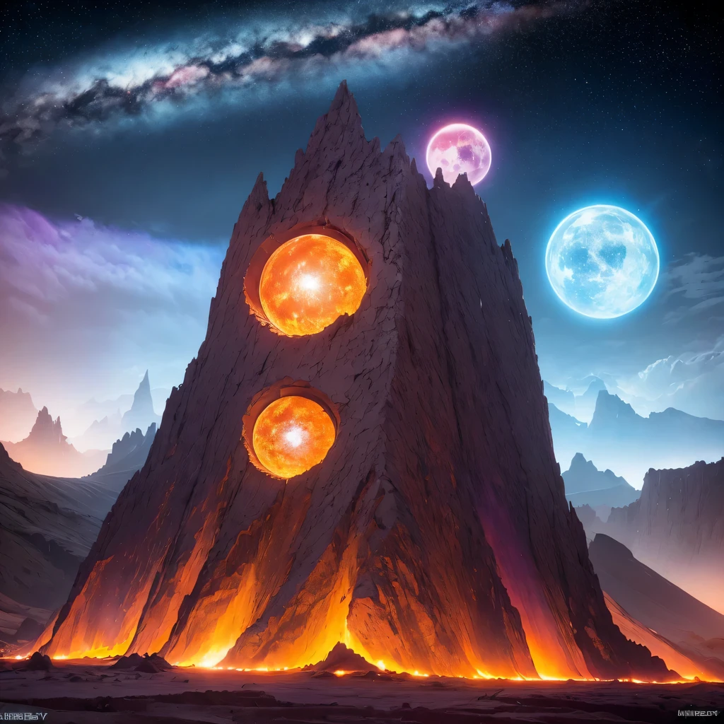 Strange photos of heavy metal planetary clouds, Electron microscopy photography, Tissue engineering, Infrared spectroscopy, Statistical mechanics, Dada Photo Montage, future proposals, Mark Caseley, quantum level ,Light orange style,Purple pink series,Alien Hexagonal Base (Nipples are very delicate) In a hexagonal mountain oasis,There are several hexagonal exhaust fans and chimneys, some neon lights project from the base,Light up the night), There are some clouds in the night sky, Some surrounding planets provide air to unknown planets,The most remote giant hexagonal volcano erupts,the rainforest
