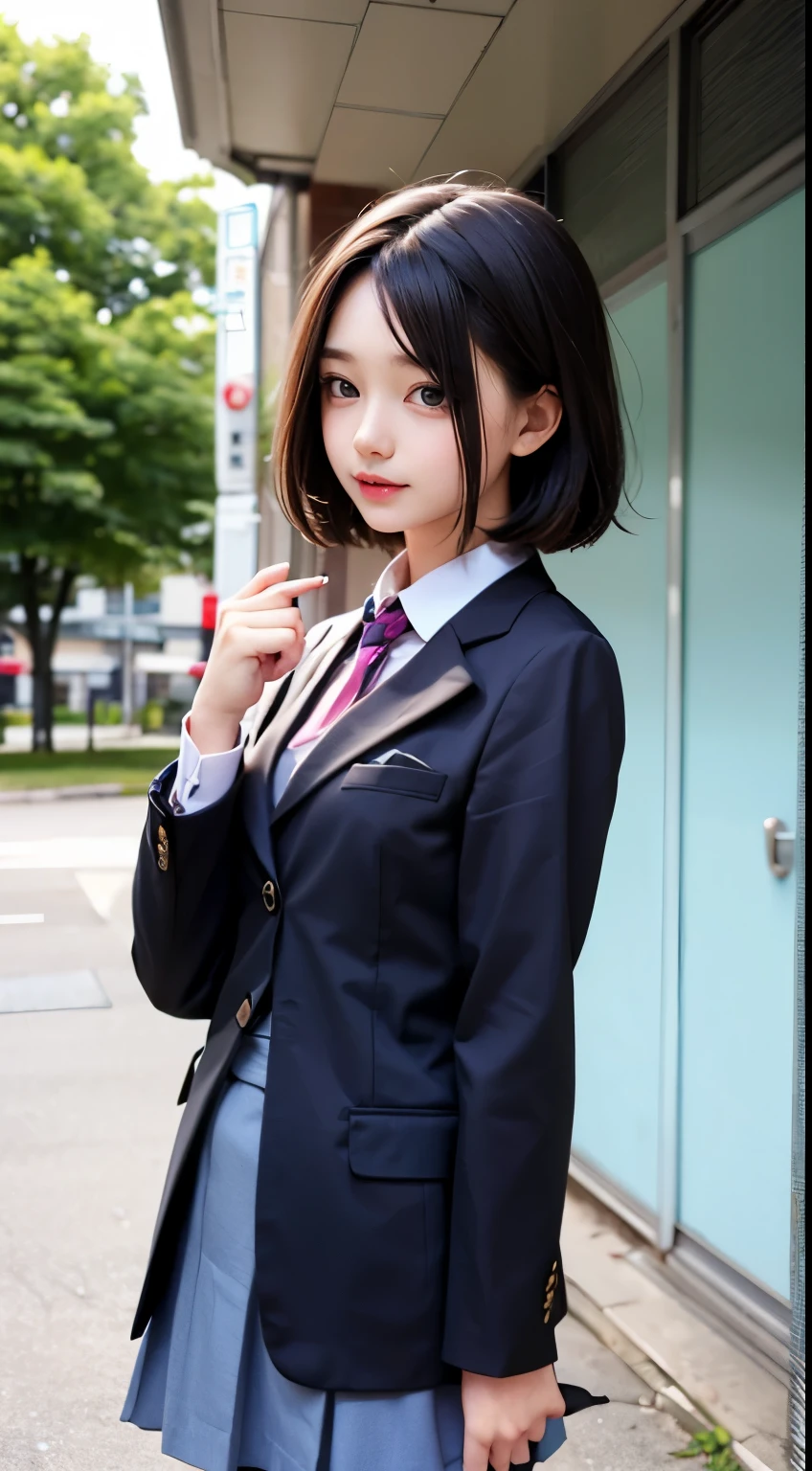super model、Bob Hair、Otaku Girls、perfect detail、hi-school girl、frilld