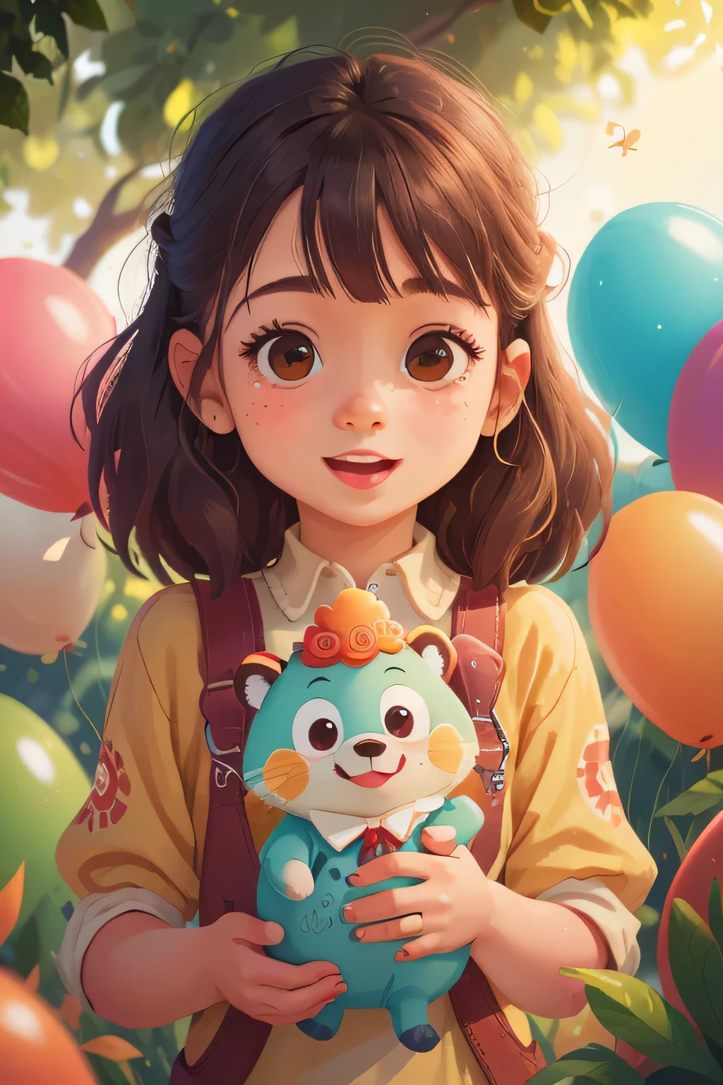 A girl, zoo, many balloons, happy, happy, perfect quality, clear focus (clutter - home: 0.8), (masterpiece: 1.2) (realistic: 1.2) (bokeh) (best quality) (detailed skin: 1.3) (intricate details) (8K) (detail eyes) (sharp focus), (happy)
