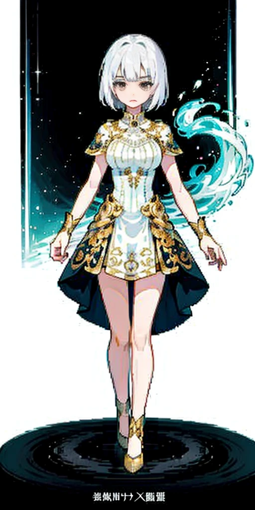 ((((Official Art + Premium Quality): 1.3), full-body close-up, create an elegant atmosphere), white short skirt, white hair shawl, graceful flowing, elegant movements, sad and indifferent expression, floating in the air, (1girl), slim figure)