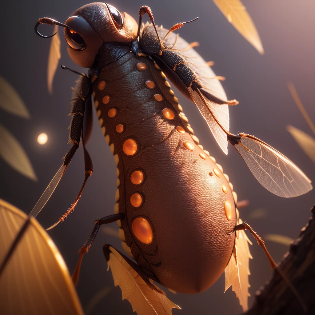 The best picture quality,illustrious,4K,glowworm,U.S. East Coast,the night,bush page,Insects of the family Coleoptera,Tough skin,body brown,Pink,The edge of the ring costume is dotted with two red spots,With wings