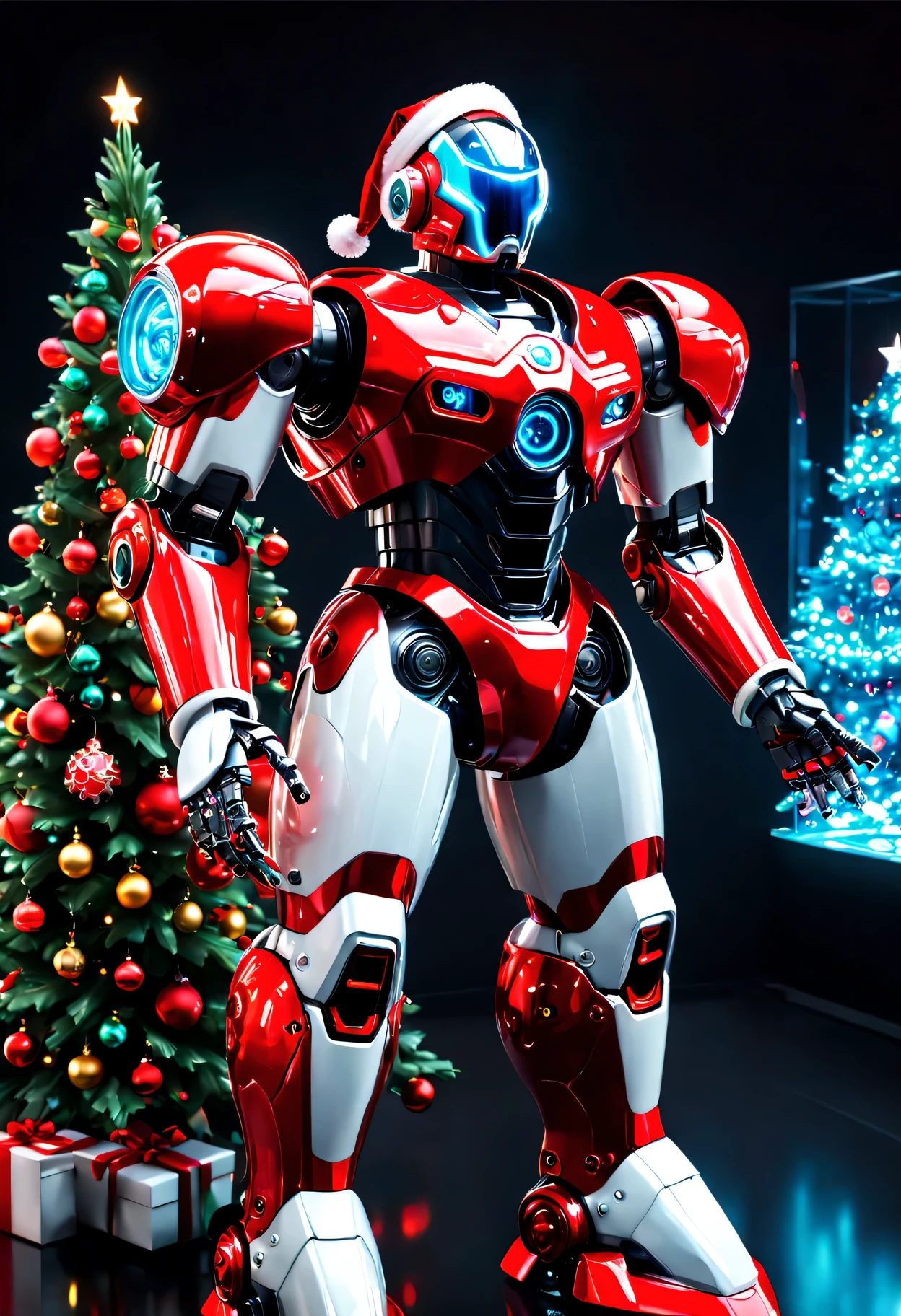 (Butler clothing design:1.8),\(Christmas style\)， Made of makinary, red and white style, Mechanized form, A A futuristic数字艺术, red and white colors, room lighting, surreal details, 32k ULTRAHD, auto-destructive art, mechanized abstraction, Future Vision,Fine lines and intricate details, A A futuristic维多利亚时代, translucent immersion, molecules, Red Knight, Glass as a material, Sci-fi Baroque style, 32k ULTRAHD,(Fundo sala de estar:1.5), fril, 未来makina人管家摄影, Glowing red interior components, Very A futuristic,makina人管家设计趋势, A A futuristic设计, A A futuristicmakina人管家 design, karim rashid, glowing interior components, Concept sled design, A A futuristic, A A futuristic镀铬, Future concept butler clothing, Magnificent design, High-Technologie details of the future,(makina人管家风格：1.5),(Christmas reindeer relief pattern:1.4),(mechanical blazer:1.5)，控制论makina人. Android, eats, makina, metals, electrical wires, Technologie, A futuristic, The is very detailed, Extremely detailed computer, Permanent, Full body photo, at centre, a 3D render, art  stations, octaneratingrendering, 8K