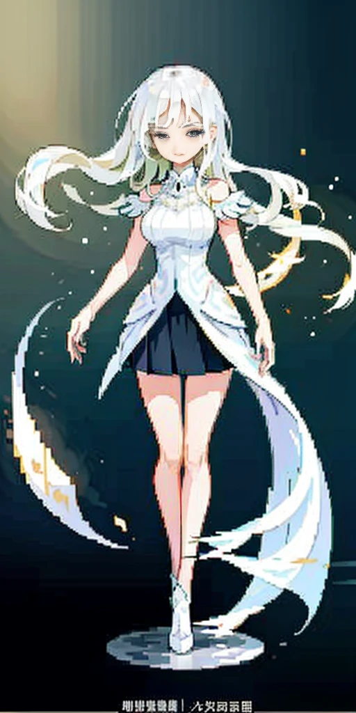 ((((Official Art + Premium Quality): 1.3), full-body close-up, create an elegant atmosphere), white short skirt, white hair shawl, graceful flowing, elegant movements, sad and indifferent expression, floating in the air, (1girl), slim figure)