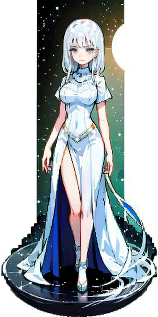 a woman with blue hair and glasses in a blue and white outfit, neferpitou, giorno giovanna, psykos one punch man, high quality colored sketch, anime girl with teal hair, full color manga visual style, best anime character design, blue scales covering her chest, female anime character, portrait of a female anime hero, short blue haired woman, colored manga panel, white haired deity, solo, de corpo inteiro, corpo atraente, cabelo longo, full body, attractive body, long hair, white cloth costume, with hair bangs similar to Trunks' hair bangs, Trunks' hair bangs, long hair, with earrings, infinity earrings