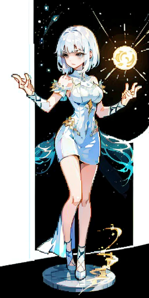((((Official Art + Premium Quality): 1.3), full-body close-up, create an elegant atmosphere), white short skirt, white hair shawl, graceful flowing, elegant movements, sad and indifferent expression, floating in the air, (1girl), slim figure)