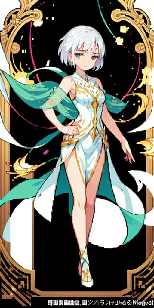 ((((Official Art + Premium Quality): 1.3), full-body close-up, create an elegant atmosphere), white short skirt, white hair shawl, graceful flowing, elegant movements, sad and indifferent expression, floating in the air, (1girl), slim figure)