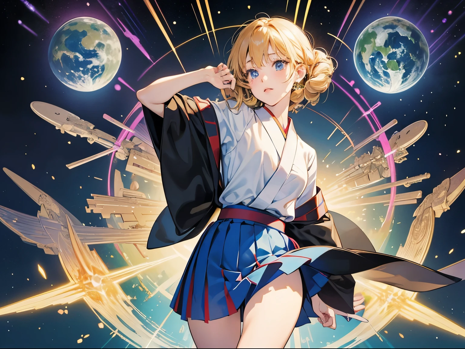 Gyo Fujikawa, Lisa Yuskavage, Surreal, mysterious, bizarre, fantastical, fantasy, Sci-fi, Japanese anime, mathematics, harmony, geometry, cosmology, Lucas sequence, Plato's "metaphor of line segments", exponential function and spiral, golden ratio of a beautiful girl in a miniskirt, perfect voluminous body, detailed masterpiece