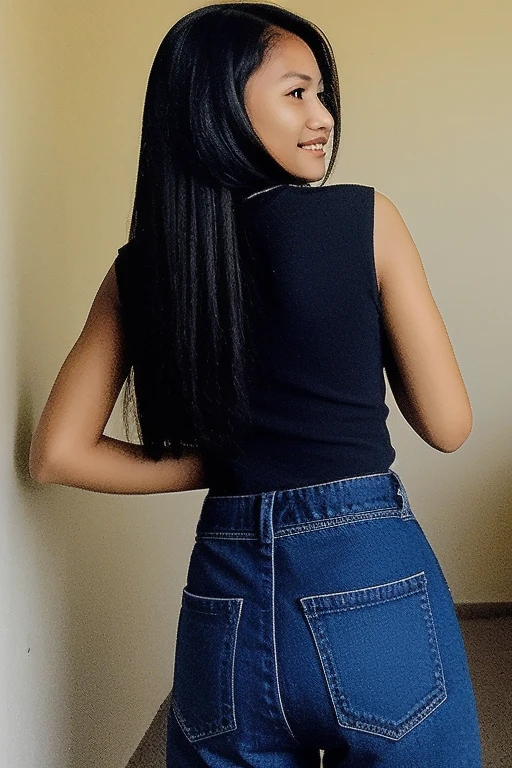photo of a Filipina woman,Pinay,light brown skin,from behind,age 20-years-old,