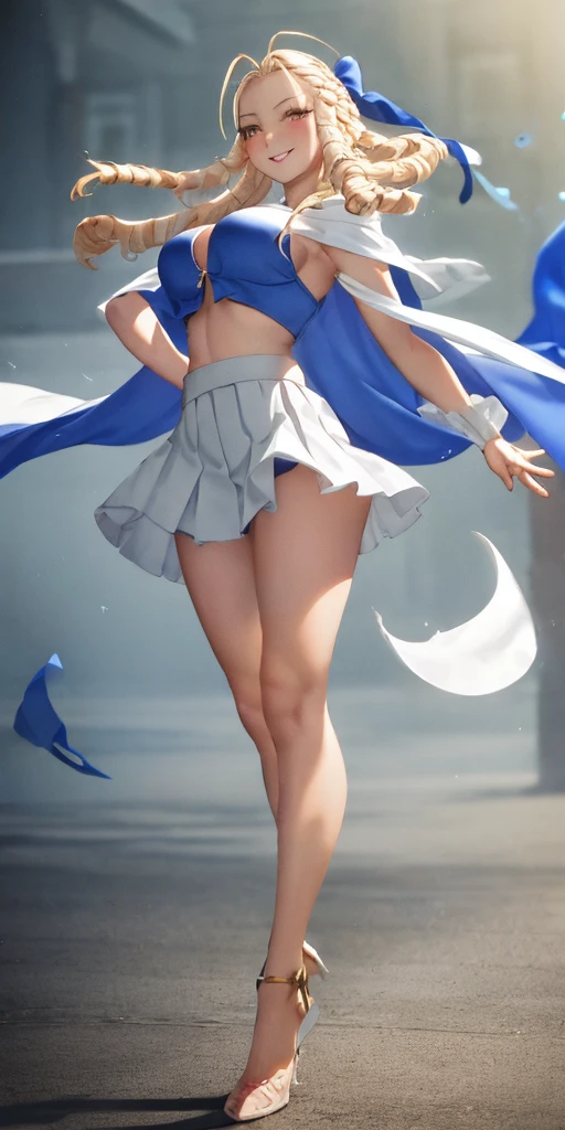 full-body close-up, create an elegant atmosphere), white short skirt, white hair shawl, graceful flowing, elegant movements, lustful smirking smile expression (red blush), floating in the air, (1girl), slim figure)