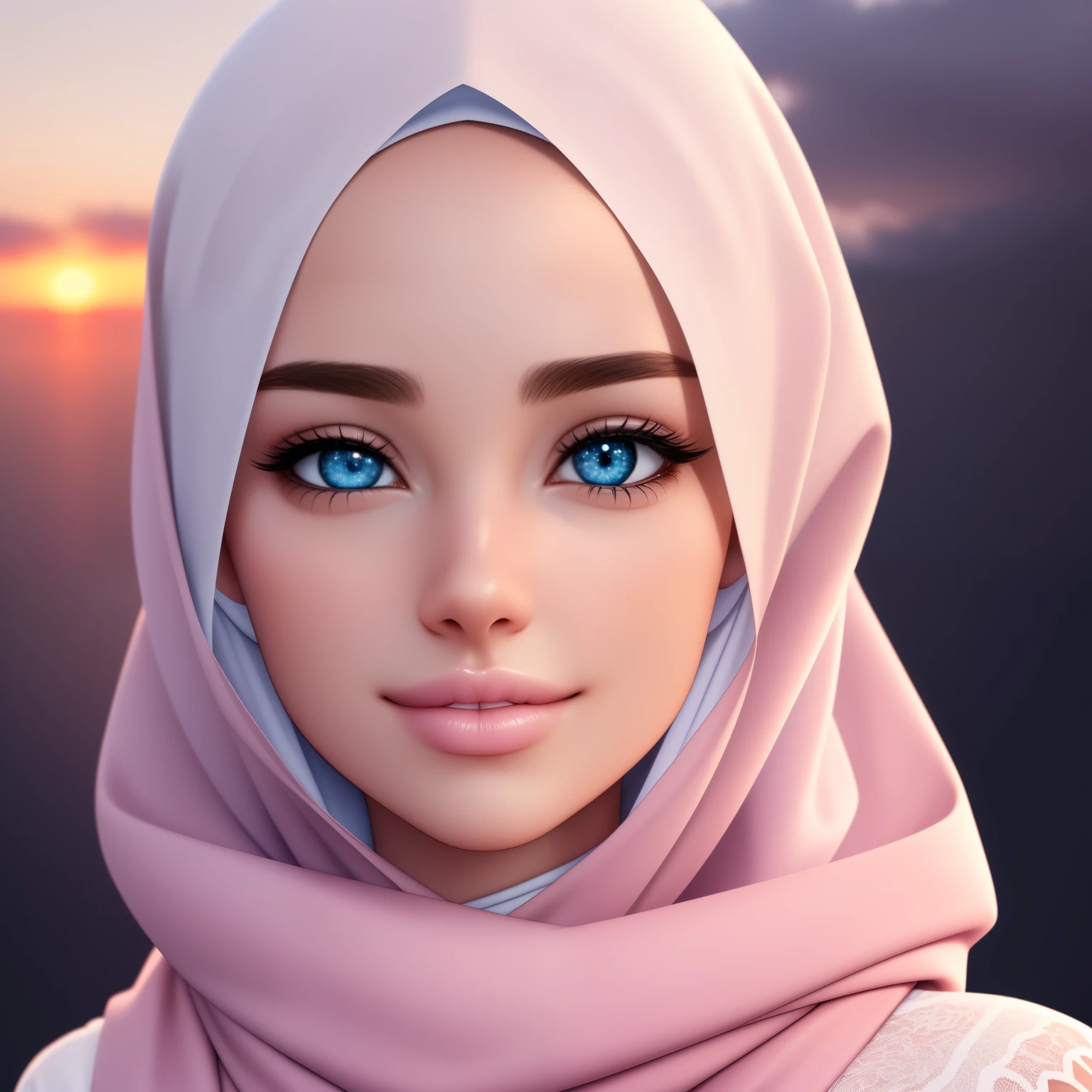 ultra realistic,16k,enhanced quality,perfect face,perfecthands,perfect body,ultra detailed,1girl,perfect hair, perfectsmile with braces,ultra realistic portrait:1.2,ultra realistic background,ultra realistic sunset, ultra realistic clouds,girl look at viewer:1.5,ultra realistic glowing butterfly,girl wearing perfect hijab,ultra realistic particles,perfect duck lips,islamic hijab,