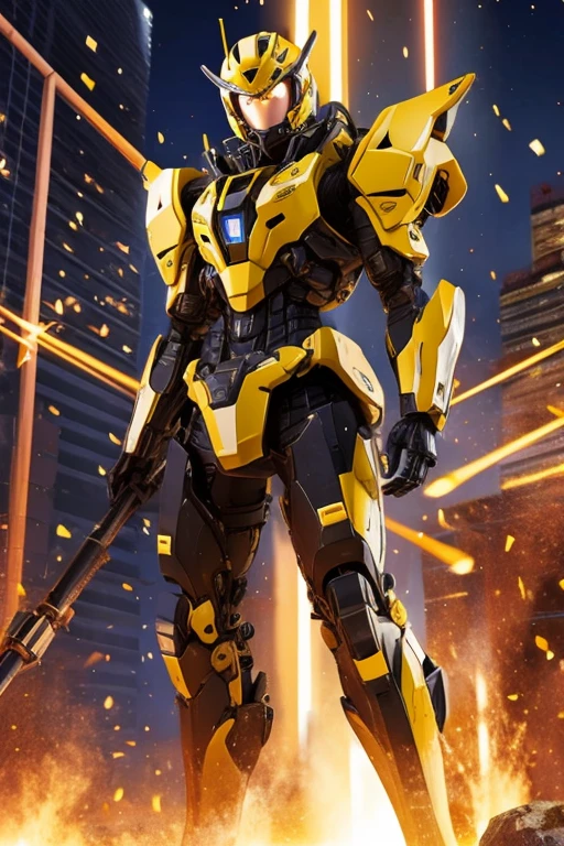 机器人 mechs Yellow and black color construction drill equipment Light armor mechsニカルなフルフェイスヘルメット Character erasure mining