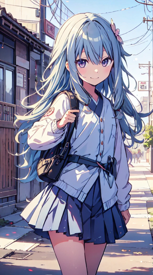 masutepiece, Best Quality,Illustration, Wallpaper, ultra -detail, 1loli、♡、Futomo、Poses in motion、mischievous smile、校服、In the street