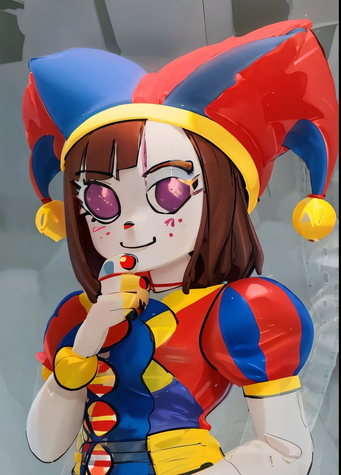 a close-up of a toy figure of a woman in a clown hat, Figma, figura do desfile pop-up, Nendroid, anime, Close up de Lain Iwakura, imagem detalhada, nendoroid, cutecore clown, nendoroid 3 d, bom sorriso empresa estilo anime, nendoroid eyes
