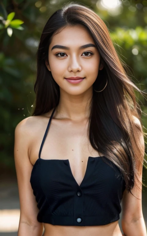 girl 25 years old,(masterpiece), Indonesian skin tone, best quality, expressive eyes, perfect face, (ultra realistic), (Orange Formal Suit), Smile, Long Black Hair, innocent face, natural wavy hair, brown eyes, black pantie, Topless, Boobs size 90c, High resolution, masterpiece, Best quality, intricate high detail, highly detailed, focus sharp focus, detailed skin, realistic skin texture, texture, detailed eyes, professional, 4K, charming smile, filmed on Canon, 85 mm, shallow depth of field, Kodak Vision Color, perfect fit body, Extremely detailed, photograph_\(ultra\ ), photoreallistic, Realstic, Post-processing, Maximum details, roughness, real life, ultra realist, photorealism, photography, 8K UHD, photography
