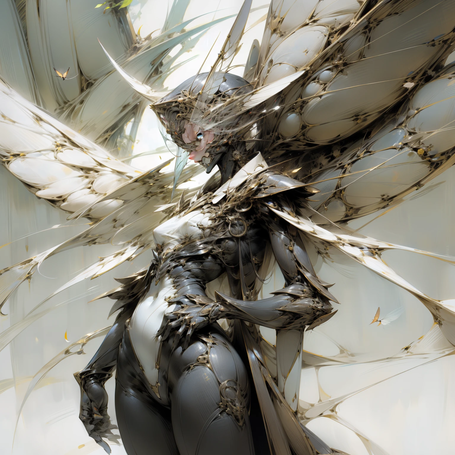 (grey skin:1.2, official art, beautiful and aesthetic:1.2),1 girl, solo, body fragment sculpture:1.2, stone skin, moss and leaves, sculpture, girl statue, forest background,(crack:1.3)