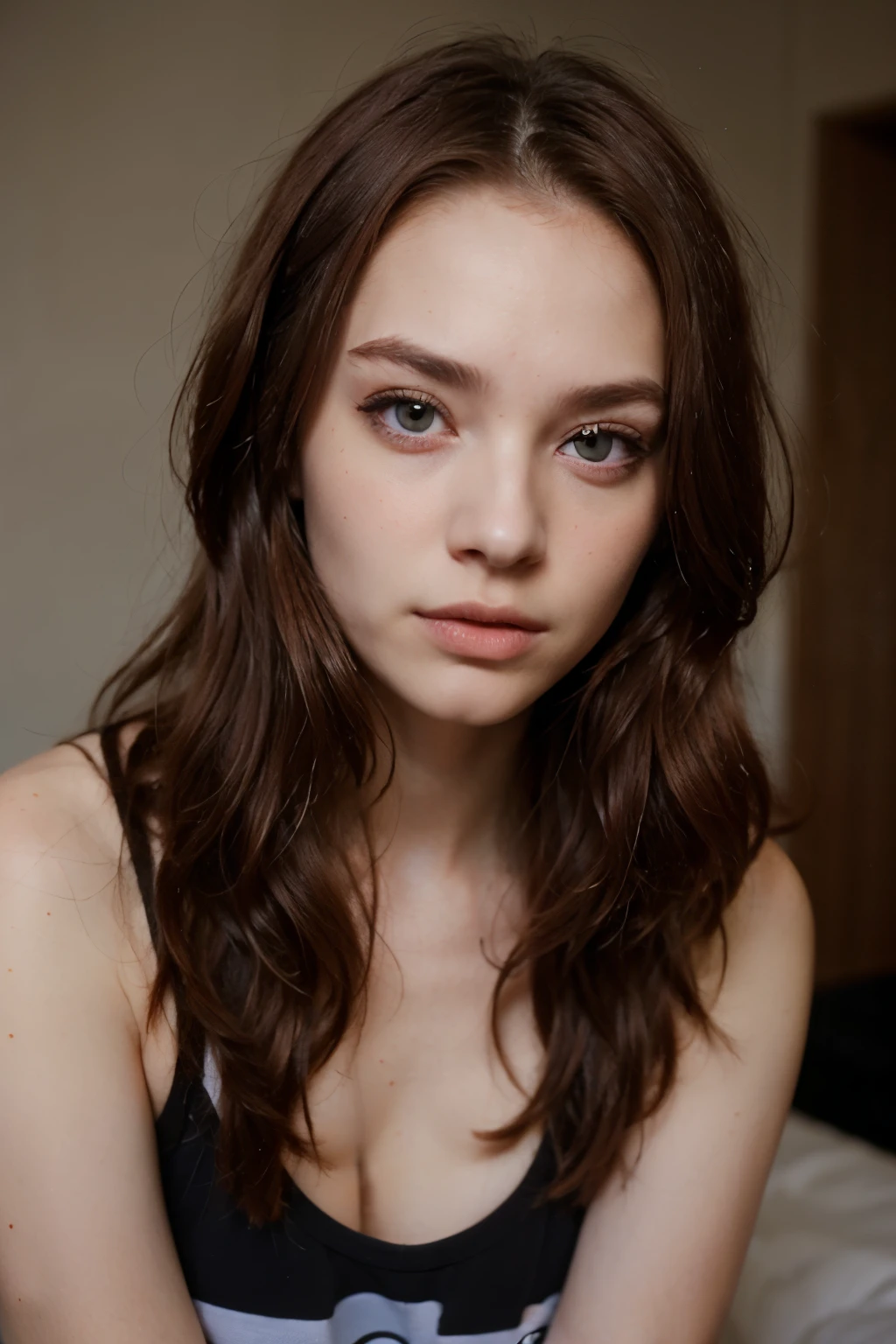girl with long blood red hair and purple eyes