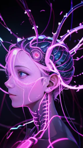 a close-up of a human head with brain and several wires, a digital rendering by Bryan Organ, pexels, arte digital, visible nervous , medical depiction, neuroscience, anatomia hiper-realista content, nervo , visible nervous system, anatomia hiper-realista, nervos, circuitry visible in head, anatomia cerebral, human brain, neural, interface cerebral