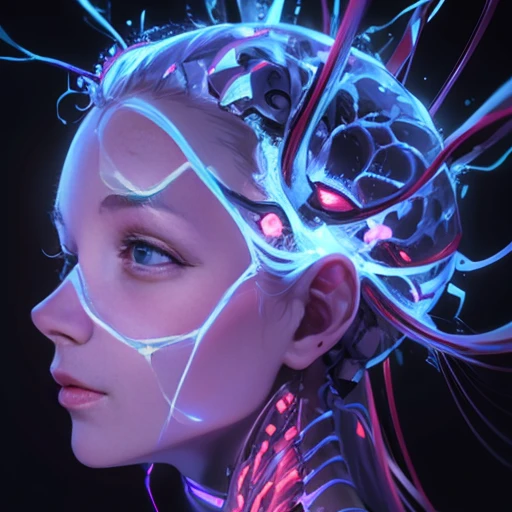 a close-up of a human head with brain and several wires, a digital rendering by Bryan Organ, pexels, arte digital, visible nervous , medical depiction, neuroscience, anatomia hiper-realista content, nervo , visible nervous system, anatomia hiper-realista, nervos, circuitry visible in head, anatomia cerebral, human brain, neural, interface cerebral