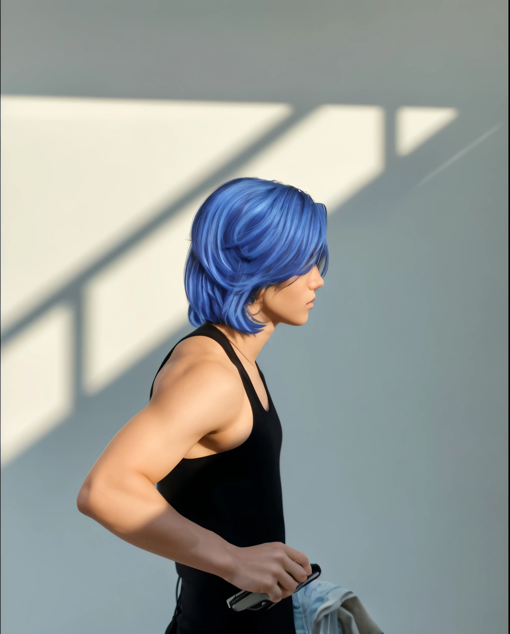 istic:1.2), Ultra detallado, (realistic, photorealistic, photo-realistic:1.37), Cabello azul detallado, ojos cautivadores, strong asian features, Pale skin, more realistic hair