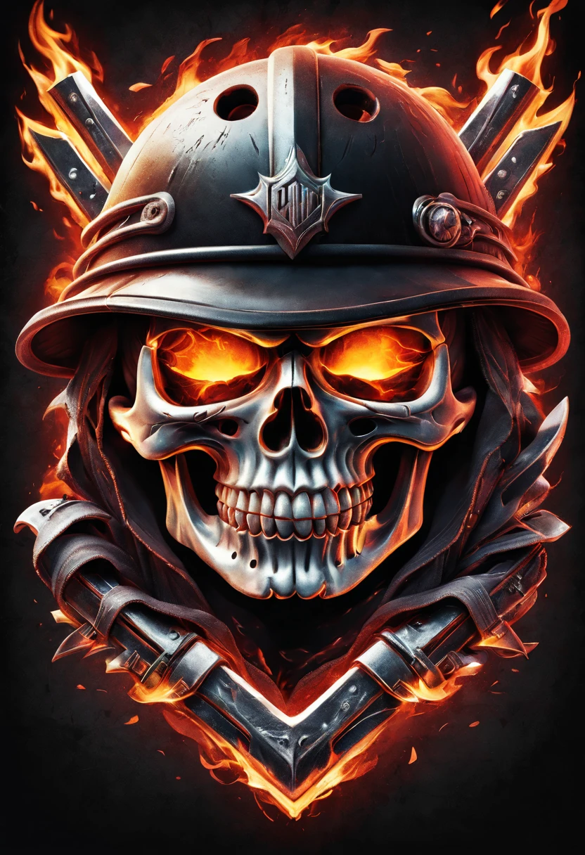 Harley Davidson logo design,t shirt design,beefy style,design only,white background,no model,professional,high contrast,high-res,ultra-detailed,vivid colors,metallic accents,sharp focus,edgy,dynamic composition,gritty texture,rough brush strokes,mechanical elements,chrome effect,classic typography,retro style,distressed look,aggressive lines and curves,3D rendering,striking visual impact,dark shadows,strong branding presence,monochromatic palette,industrial aesthetic, helmet samurai /imagine prompt: skull fire with gun llustration for a logo with a black background, in bold outline style, jagged edges, trashcore, light shading --v 5.2