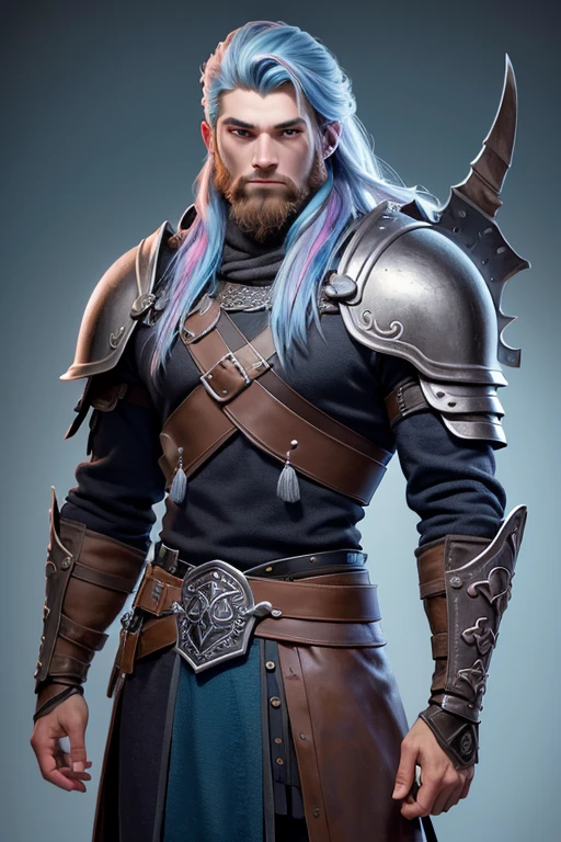 (La mejor calidad, realista, cold colors),19 year old Viking boy, vistiendo una vieja armadura de cuero vikingo, cabello largo y oscuro, Rostro armonioso, Film catalogue, movie advertisement, realista imagen, cold colors