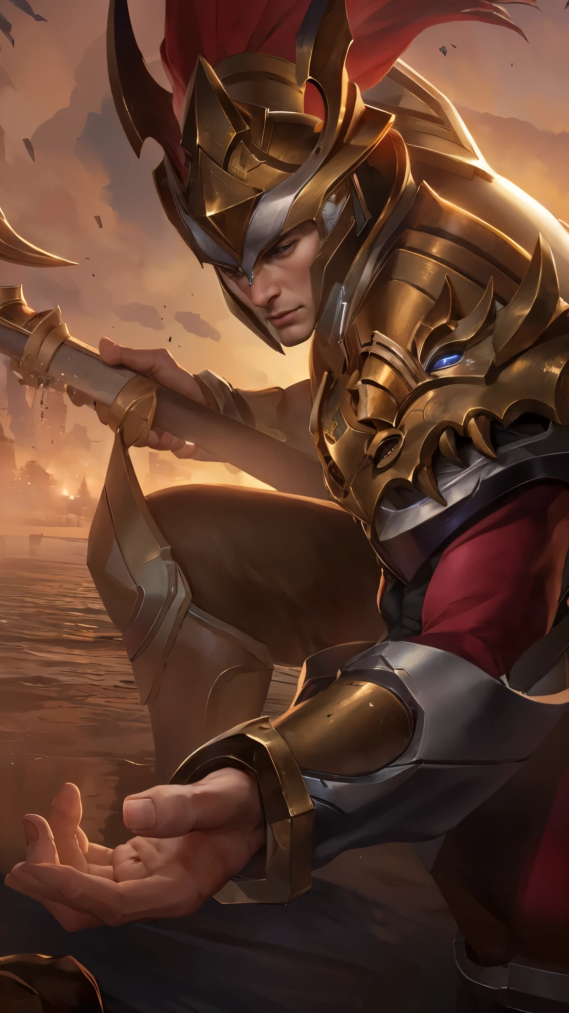 (Intricate Details, Masterpiece, Best Quality, High Resolution, 8k), (1man), (male:1.2), detailed eyes,finely detailed face, toned body, masculine appeal, commanding presence, bulging biceps and triceps, well-developed quadriceps and hamstrings, light skin, portrait, solo, half shot, detailed background, detailed face,finely detailed background, Depth of Field, VFX