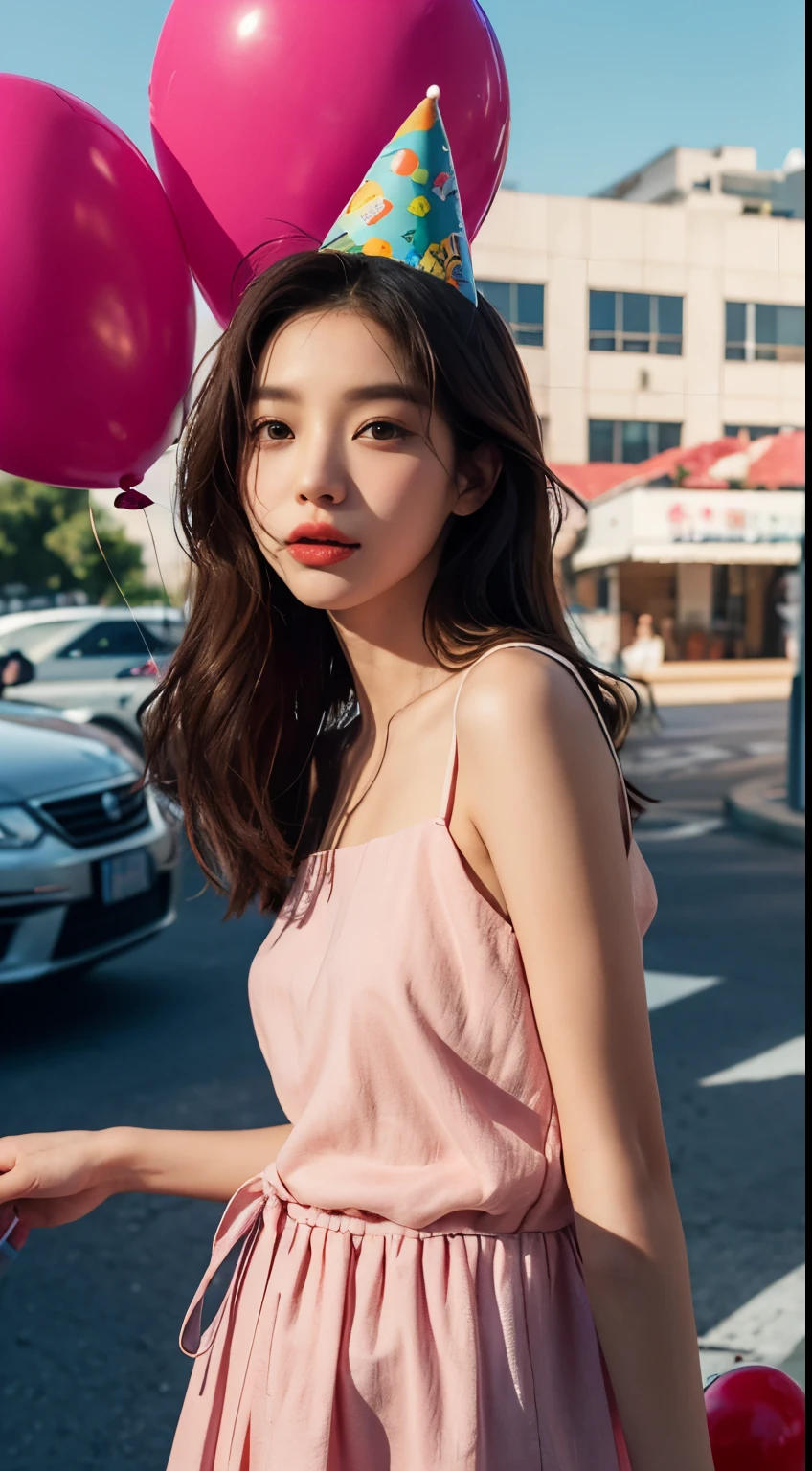 araffe girl holding a balloon and a party hat, jaeyeon nam, jinyoung shin, inspired by Kim Jeong-hui, kim doyoung, park ji-min, hong june hyung, promo still, official artwork, hwang se - on, lee ji-eun, lee ji - eun, lalisa manobal, fanart, sun yunjoo, promo shot