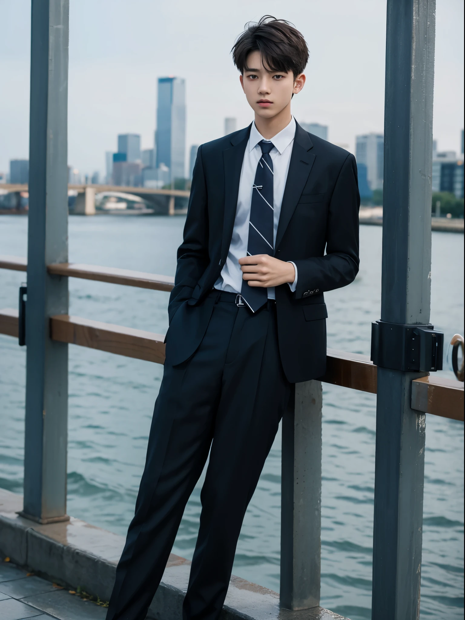 boy, 17 y.o, suit, tie, bridge