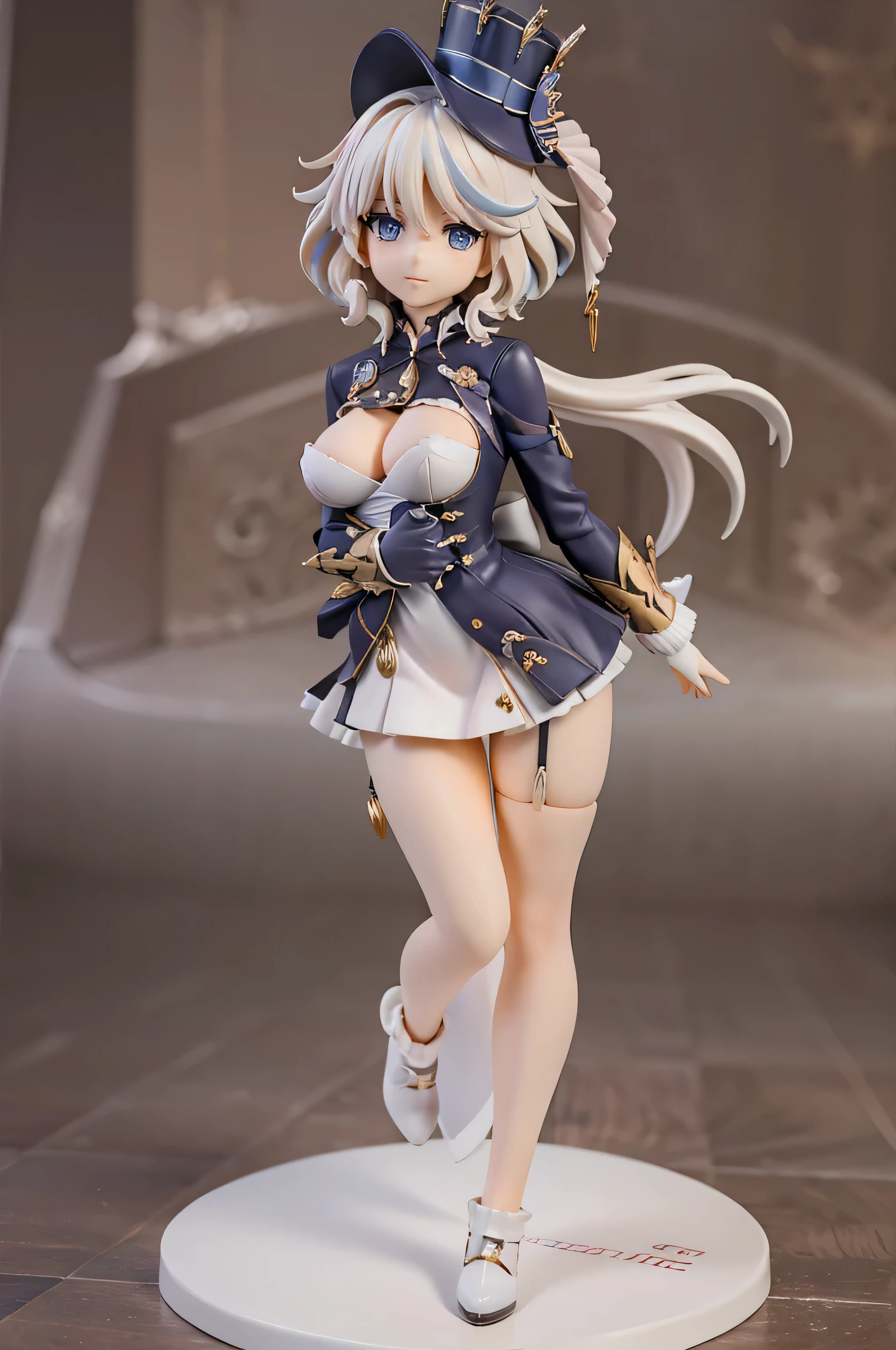 ((best quality)), (masterpiece), woman, furina, light hair, hat, character figure, 4k, toy