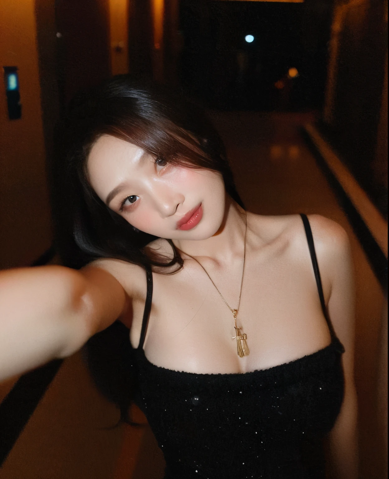 there is a woman taking a selfie in a dark room, 2 , 2 2 years old 8 years old, 21 years ars old, gorgeous chinese modrs old, 18 years old, xintong chen, wenraba dilmurat, gorgeous young korean woman, joy red velvet