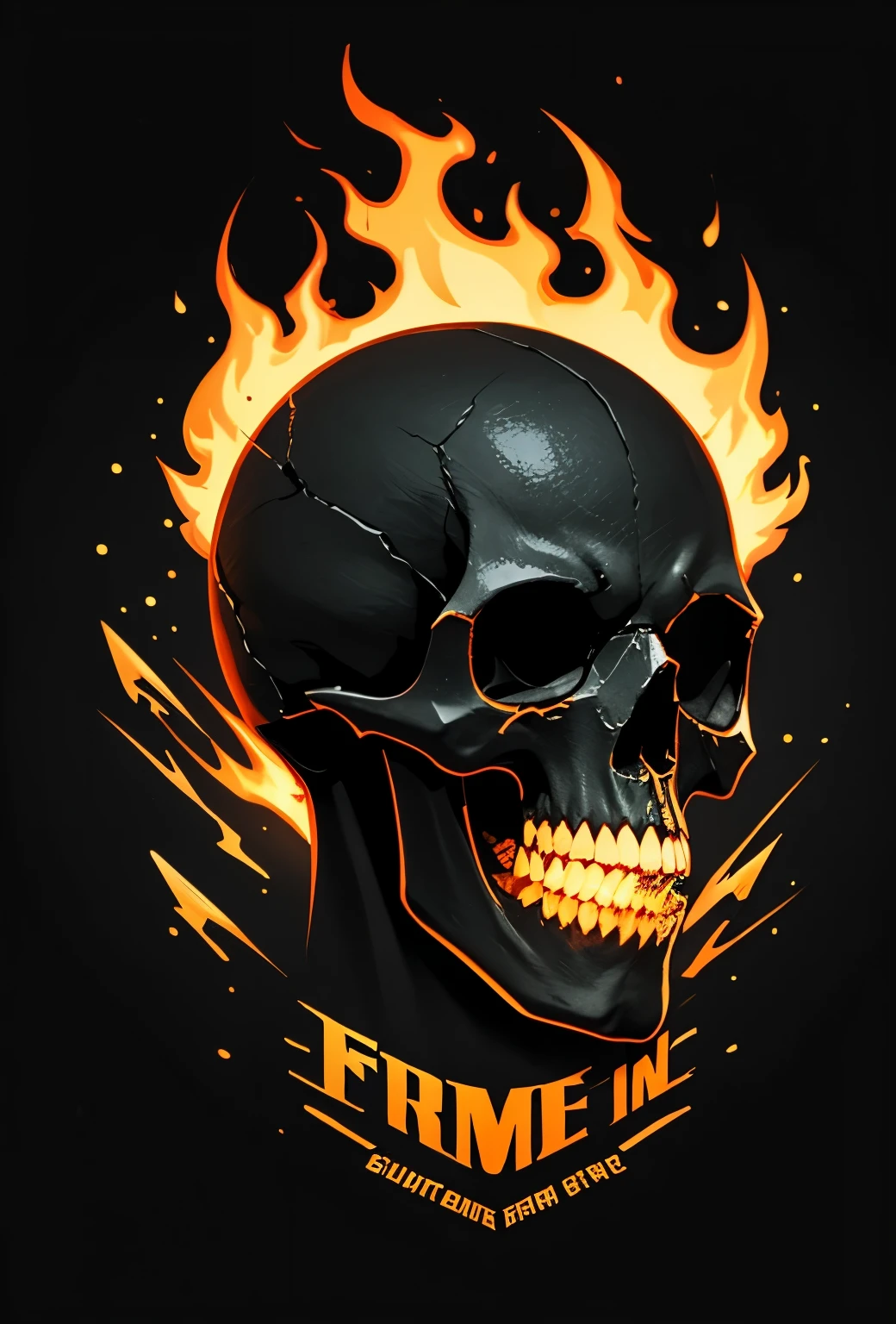 /imagine prompt: skull fire with gun llustration for a logo with a black background, in bold outline style, jagged edges, trashcore, light shading --v 5.2