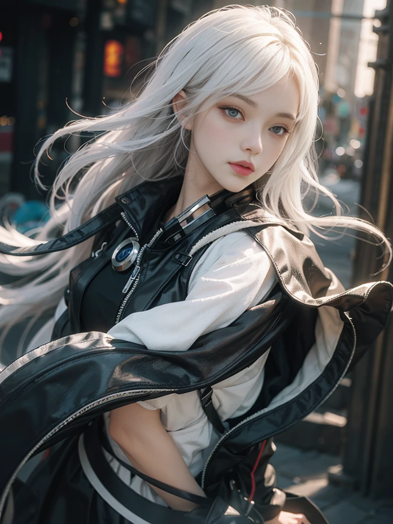 Close-up of woman with white hair and white mask、beautiful character painting、guweiz、Artwork in the style of Gwise、white haired god、Jan J、epic exquisite character art、Stunning character art、Fanchy、Uzunsifan、Guweiz on the Pixiv art station,Faces of reality,Real people,Photo quality,Real person footage captured on camera,Shooting from the waist up,