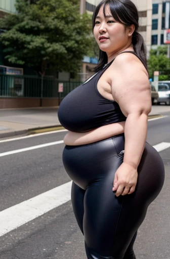 GoPro camera, Japanese super obese woman, 48yo, Super burst breasts, Her butt is about 4 times bigger than a normal woman's., Tank tops, Leggings, weight:500lbs, ssbbw, Walking through the downtown area of Shinjuku, Weight 300kg, super obese, super fat, gigantic ass
