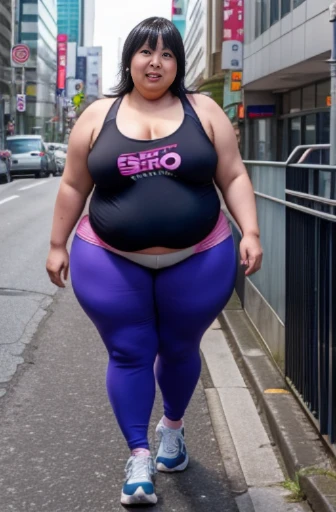 GoPro camera, Japanese super obese woman, 48yo, Super burst breasts, Her butt is about 4 times bigger than a normal woman's., Tank tops, Leggings, weight:500lbs, ssbbw, Walking through the downtown area of Shinjuku, Weight 300kg, super obese, super fat, gigantic ass