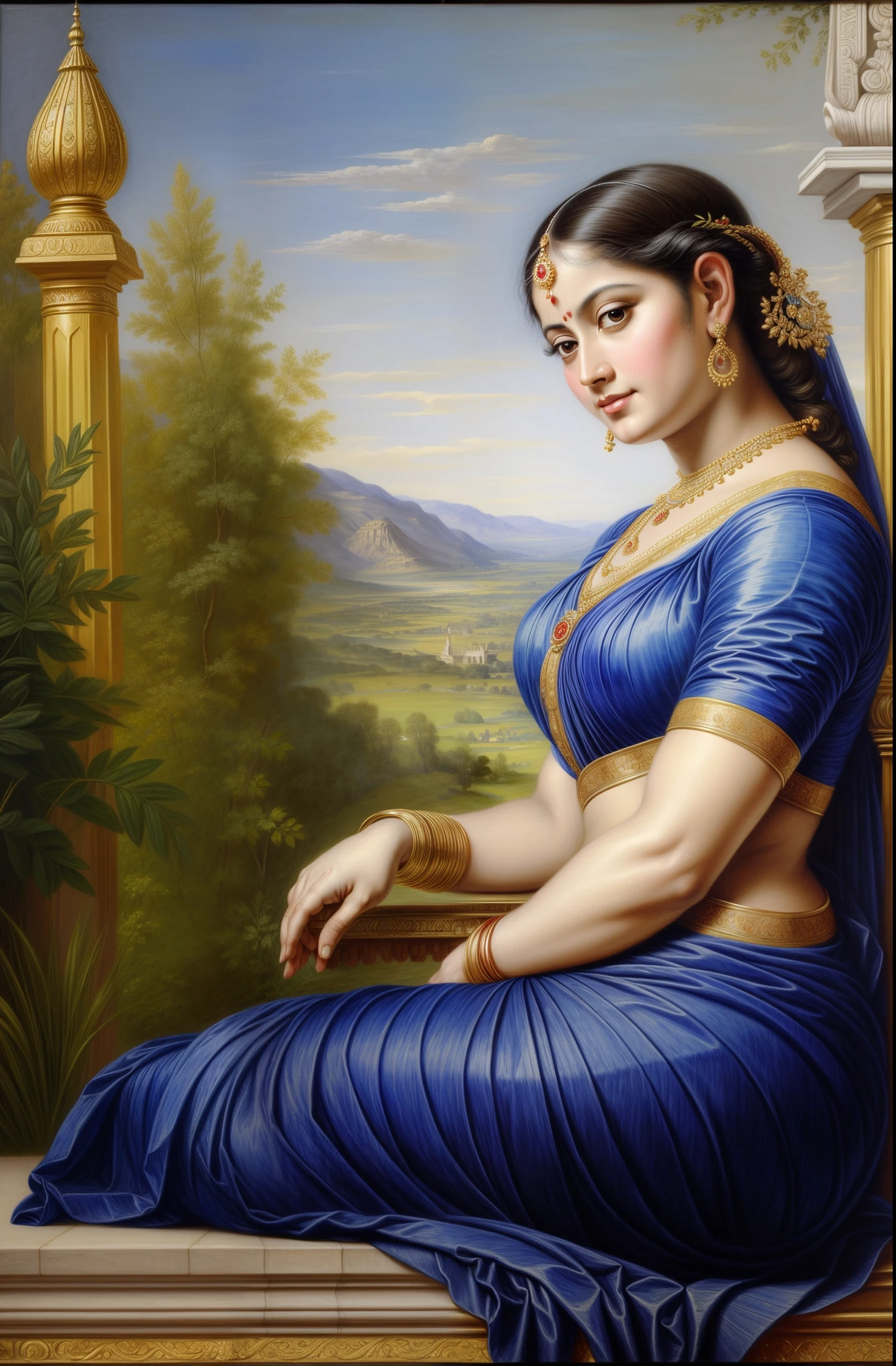 Beautiful Indian Woman, wearing saree, sari Beauty, gorgeous, Apsara, Maharani, royal queen woman, nymph from Hindu Mythology, Urvashi, matchless beauty, Highly detailed, Oil Painting by Peter Paul Rubens inspired by Raja Ravi Varma, Matchless beauty, captivating, gorgeous, heavenly beauty, celestial beauty, by Peter Paul Rubens, 1893, realistic, hyper realistic, micro details, incredible artwork, insane details, ultra High resolution, 8k, 32k, acrylic on canvas, intricate, flawless, detailed, detailed face, detailed eyes, masterpiece, by Peter Paul Rubens, by Caravaggio, by William Adolphe bouguereau, perfect face, perfect body, beautiful art, realism, baroque, renaissance Art, highly textured, beautiful and detailed eyes, uhd, best quality,