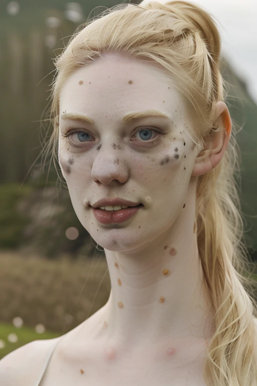 (pale white:.01) sks woman dbwl woman with (pale_white_skin:1),

[(beauty_marks:1.3):(light beauty_marks:.01):8],
[(pale white skin:1.3) (with many moles:.01) (and beauty_marks:.01):3], 
 [(Natural light_blonde_hair:1), (light_blonde_eyelashes, light_blonde_eyebrows:1.3):4], [(blue_eyes:.1):4], 
Nordic Scandinavian albino,

 (medium shot:.01), (full body shot:1.5),
Clean face, (ponytail_hairstyle:1.3),

 (fit:1), dress, detailed_skin, (sunny:1.1), front light, well lit, bare arms, arctic, (snow), outdoors, nature, Scandinavia, unedited photograph, detailed, happy, dress, high resolution, photograph, RAW photo, in frame, 

BREAK 
[(large beauty_marks:.01), (many large light moles:1.8):8],