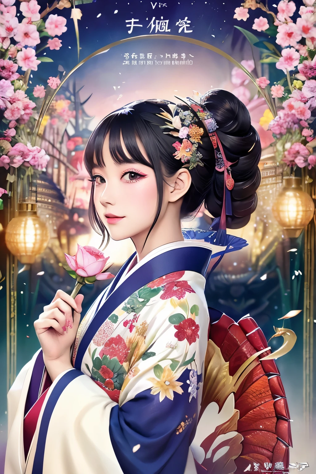 New Year'Dragon year card illustration、Dragon personification、Kimono beauty