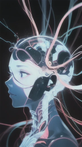 a close up of a human head with a brain and multiple wires, a digital rendering by Bryan Organ, pexels, digital art, visible nervous , medical depiction, neuroscience, hyperrealistic anatomy content, nerve , nervoain visible, hyperrealistic anatomy, nerves, circuitry visible in head, brain anatomy, human brain, neural, brain interface