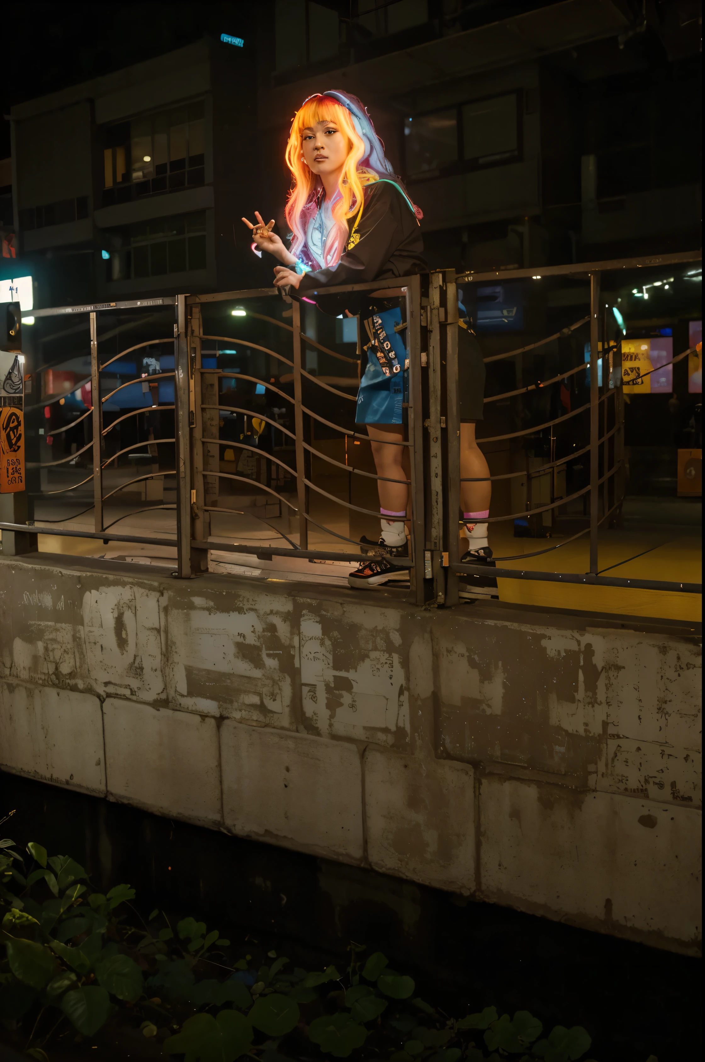 (Best quality, 8k, 32k, Masterpiece, UHD:1.2) "Visualize the vibrant and electrifying ambiance of Tokyo's Harajuku district, renowned for its dazzling neon lights and bustling energy. Capture the essence of the bustling streets adorned with colorful, glowing signs and vivid displays. Envision a scene where neon lights illuminate the lively streets, creating an atmospheric glow. Showcase the eclectic mix of vibrant colors, diverse signage, and unique storefronts that define the area's unique character. Infuse the scene with a dynamic and vibrant energy, incorporating a myriad of neon hues, reflections, and the lively movement of people. Emphasize the juxtaposition of modernity and tradition, blending contemporary neon signage with the surrounding cultural elements. Convey the pulsating heartbeat of Harajuku, evoking a sense of excitement and vibrancy through the artwork."