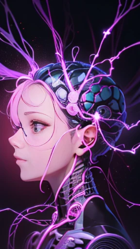 a close-up of a human head with brain and several wires, a digital rendering by Bryan Organ, pexels, arte digital, visible nervous , medical depiction, neuroscience, anatomia hiper-realista content, nervo , visible nervous system, anatomia hiper-realista, nervos, circuitry visible in head, anatomia cerebral, human brain, neural, interface cerebral