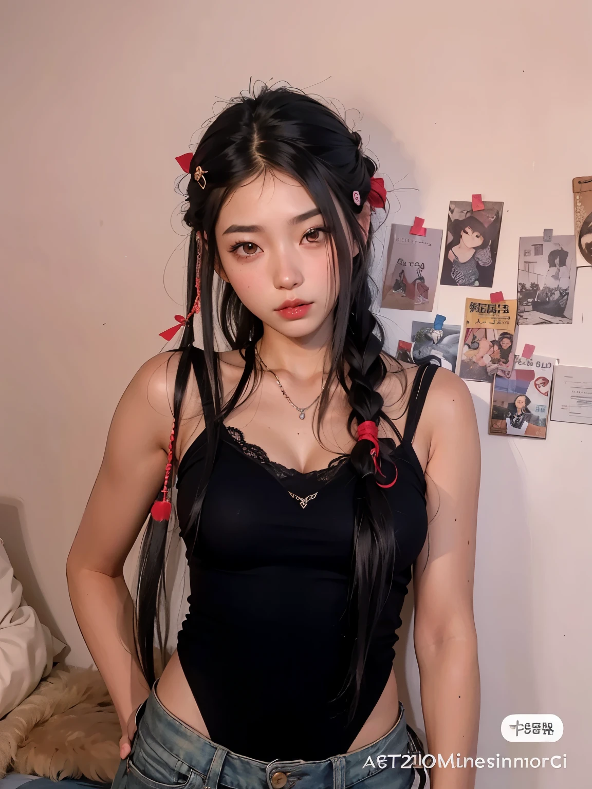 hay una mujer con el pelo largo y un top negro, con coletas negras, cruel korean goth girl, por coleccionesstyle, Chica coreana, Peinado twintails, Hermosa mujer surcoreana, con el pelo largo, two por coleccionesstyle, Extensive collection, ulzzang, Asian girl with long hair, Hermosa joven coreana, asian features, por colecciones